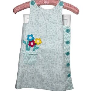 Vintage Florence Eiseman Jumper Dress Blue Polka Dots with Flowers Size 4 Girls